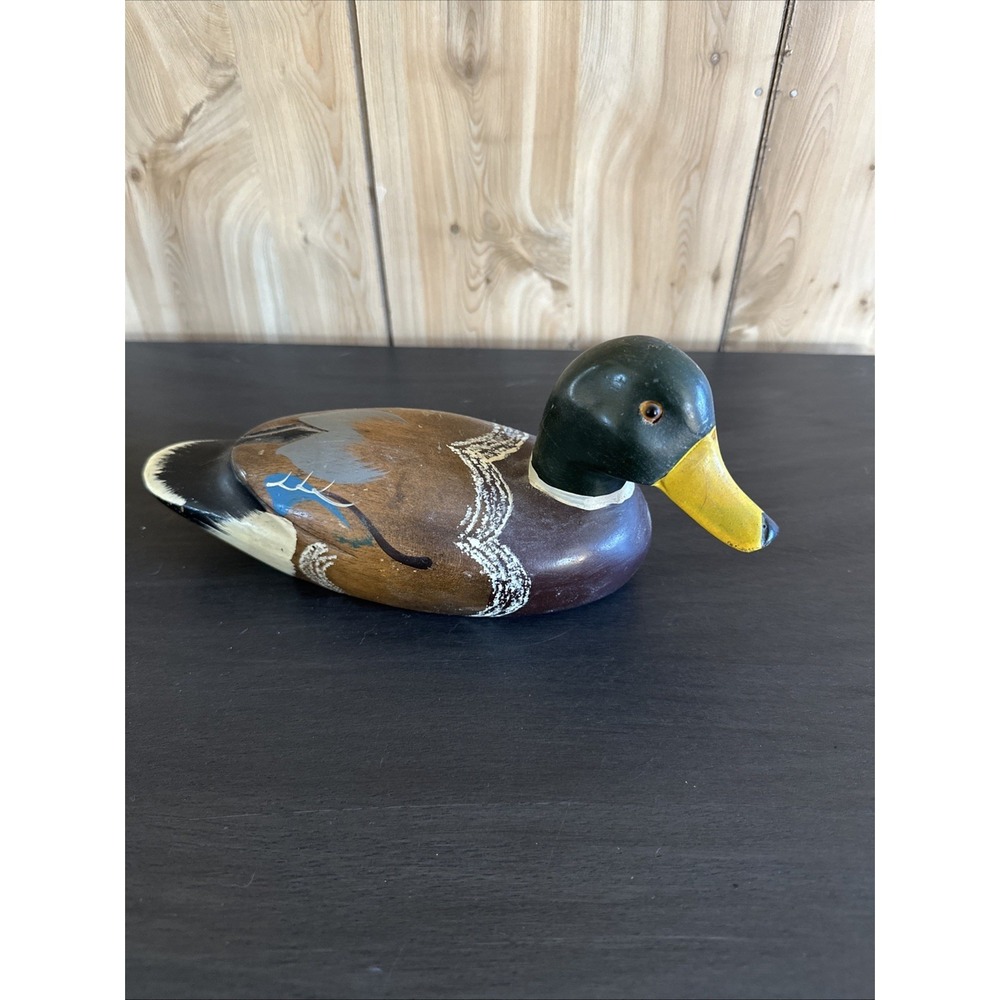 Wood Carved Folk Art Mallard Duck Decoy Hand-painted Smooth Glossy Unmarked